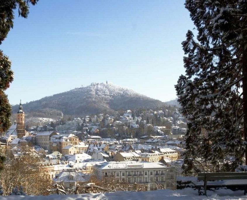 View of winter snow-covered Baden-Baden in sunshine Baden-Baden in winter | Hotel am Sophienpark