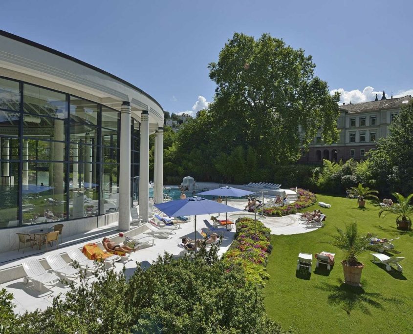 Caracalla Therme Baden-Baden liegt 5 Minuten entfernt zum Hotel am Sophienpark und ist ganzjährig ein toller Ort zur Erholung. Thermalwasser, Saunas