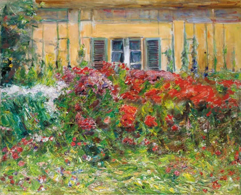 Max Liebermann, Blumenstauden vor dem Gärtnerhäuschen nach Norden, 1928, Öl auf Leinwand, 73 x 91,5 cm, Privatsammlung, Foto: Courtesy of Sotheby’s
