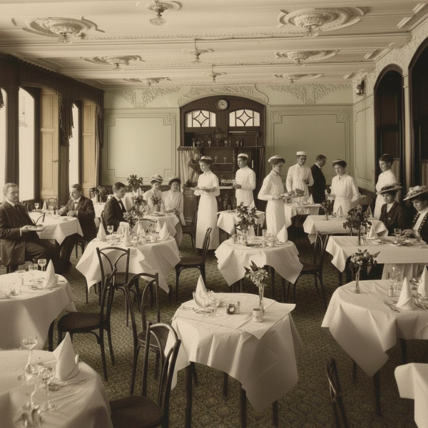 Das restaurant im Hotel am Sophienpark in Baden-Baden, könnte im richtigen Betrieb etwa so ausgesehen haben.