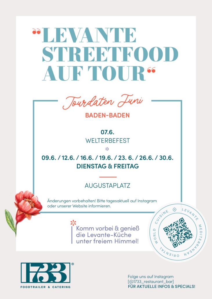 Tourdaten des 1733 Foodtrailer & Catering im Juni 2026 in Baden-Baden.